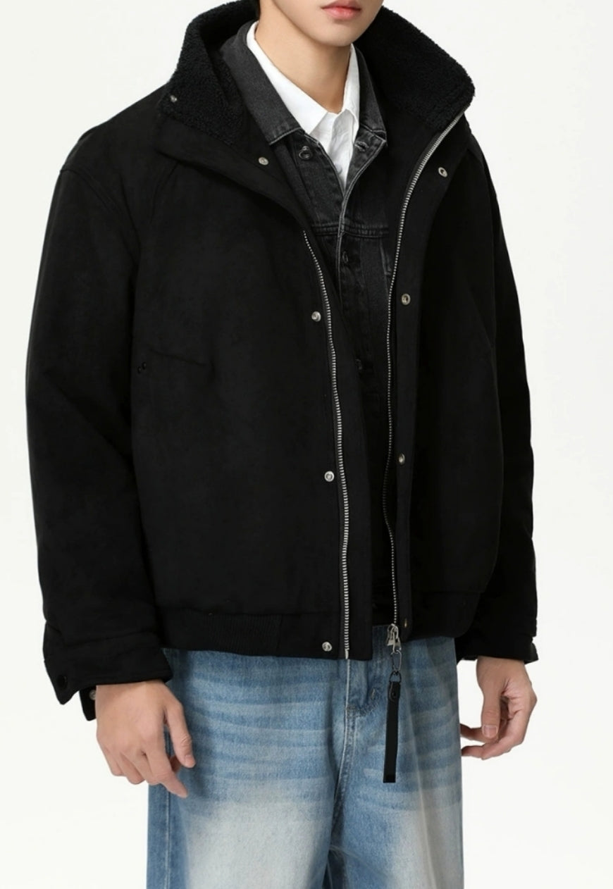 Men's Stand-up collar warm fleece quilted jacket