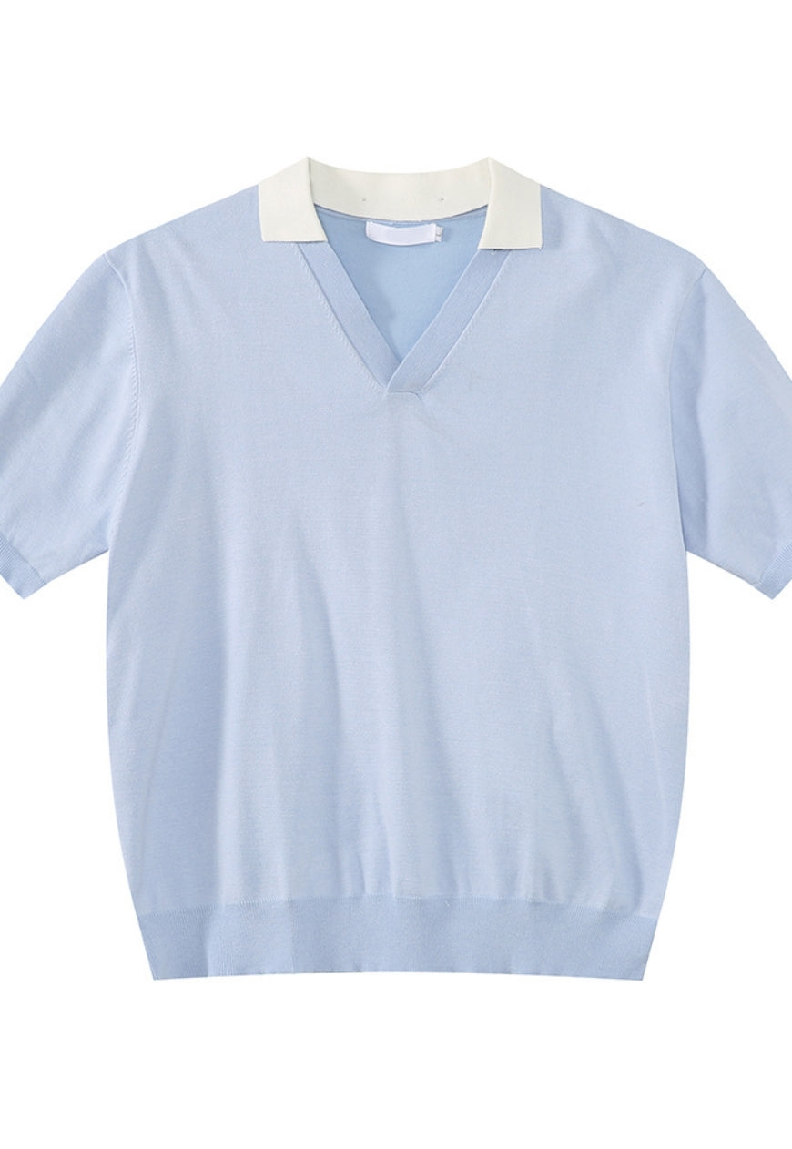 Men's Solid color v-neck short-sleeved POLO shirt