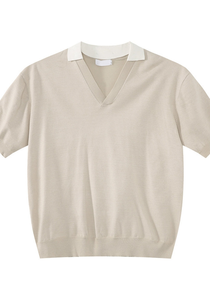 Men's Solid color v-neck short-sleeved POLO shirt