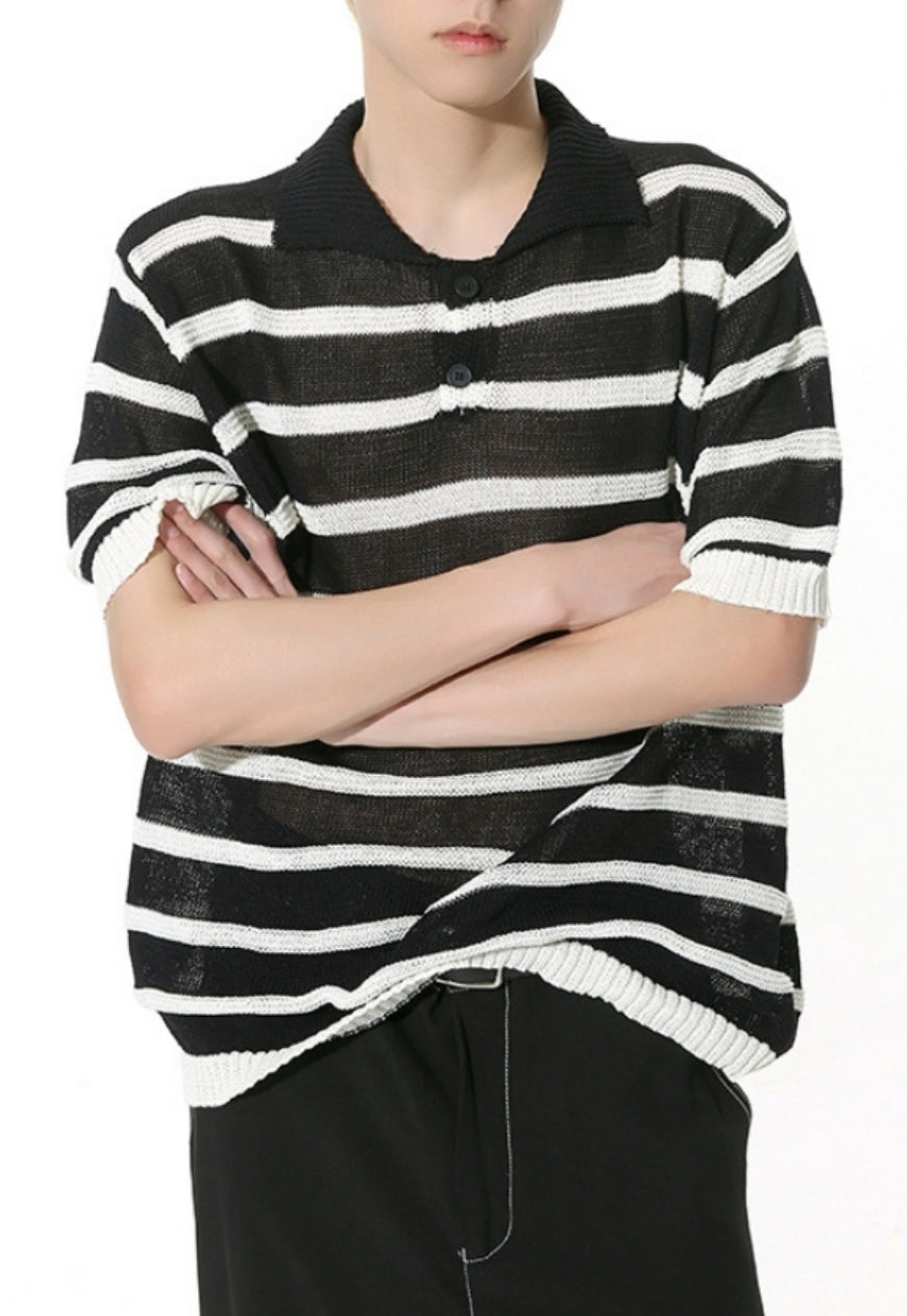 Men's Striped Contrast Color POLO Shirt