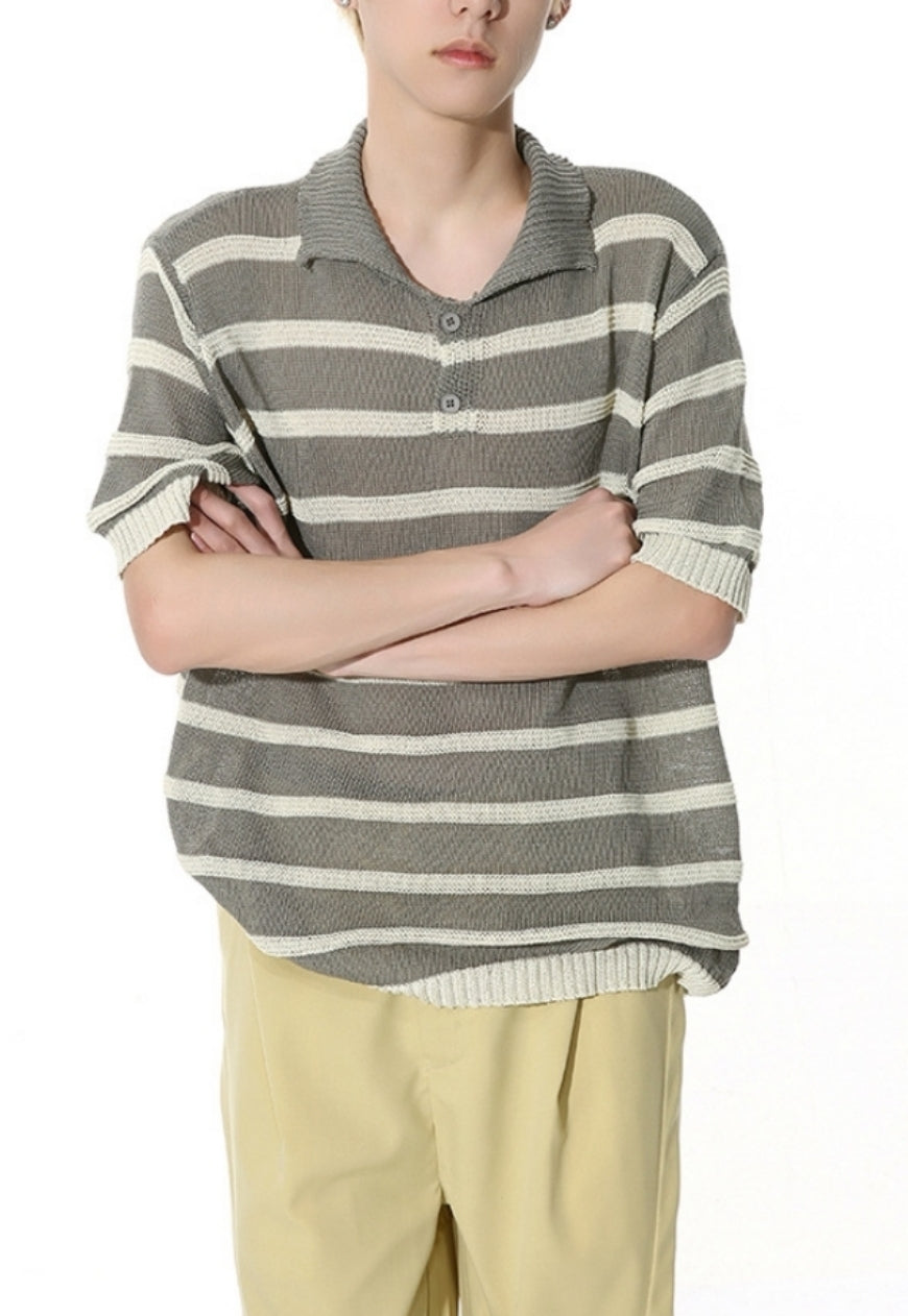 Men's Striped Contrast Color POLO Shirt