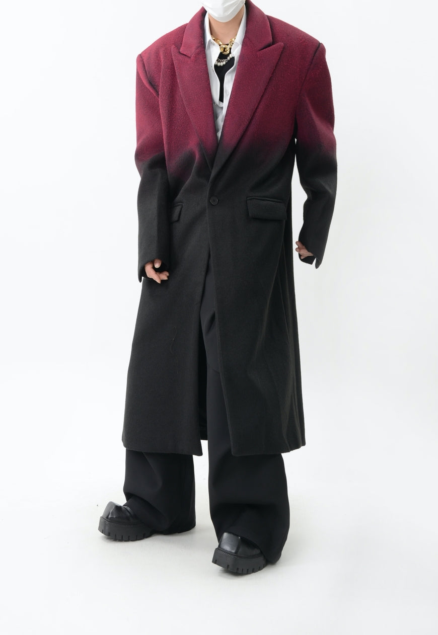 Men's Tie-dye gradient wool coat with silhouette design