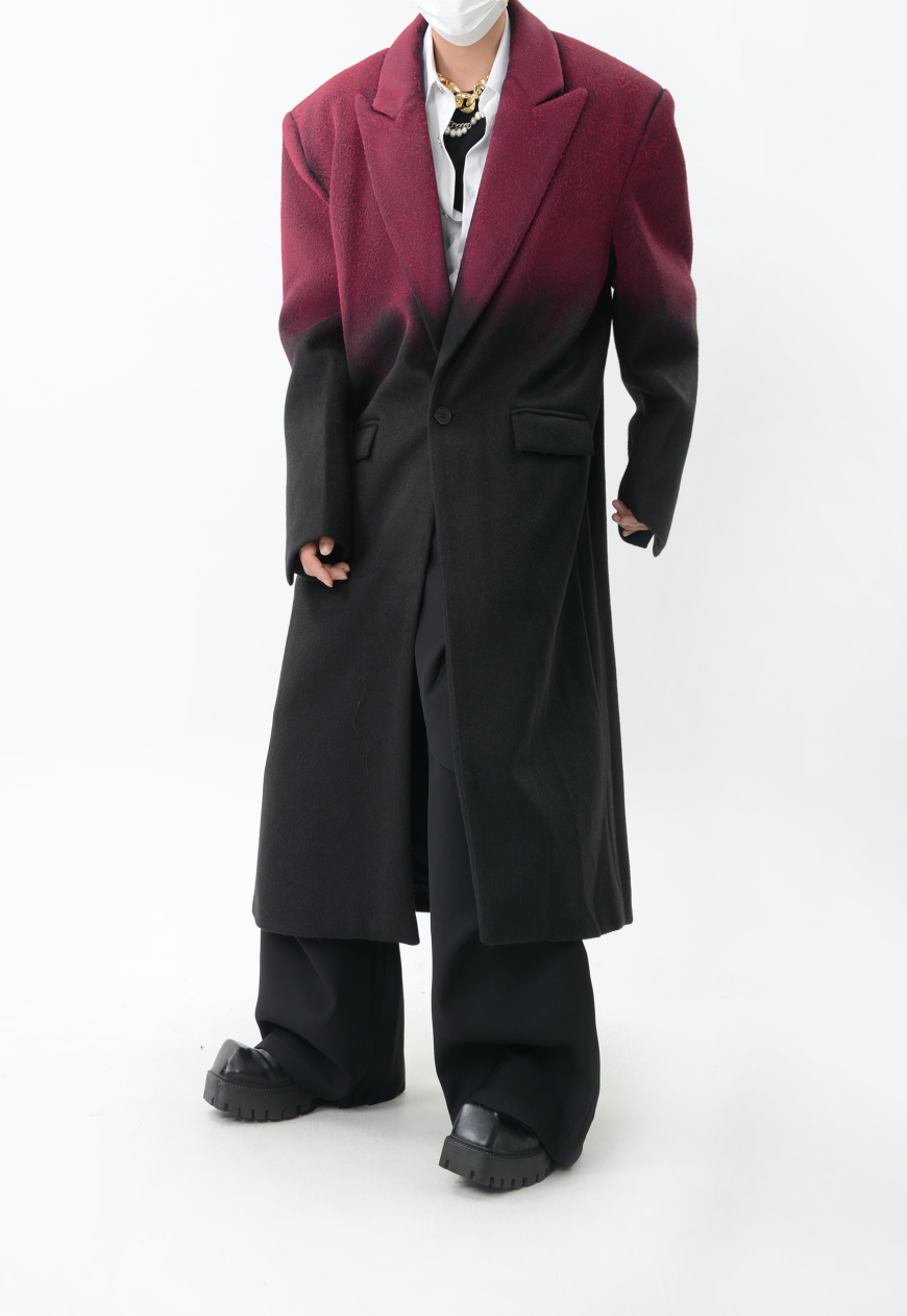 Men's Tie-dye gradient wool coat with silhouette design