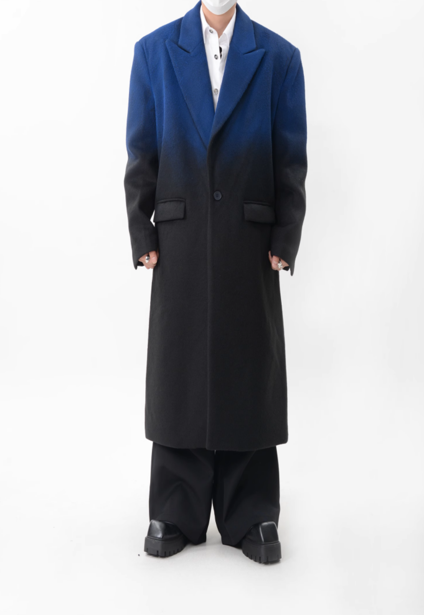 Men's Tie-dye gradient wool coat with silhouette design
