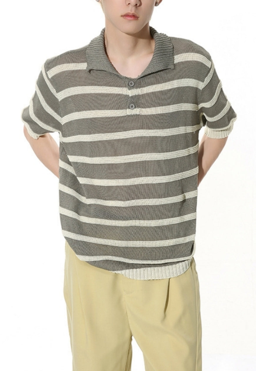 Men's Striped Contrast Color POLO Shirt