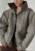 Unisex Vintage leopard print denim jacket