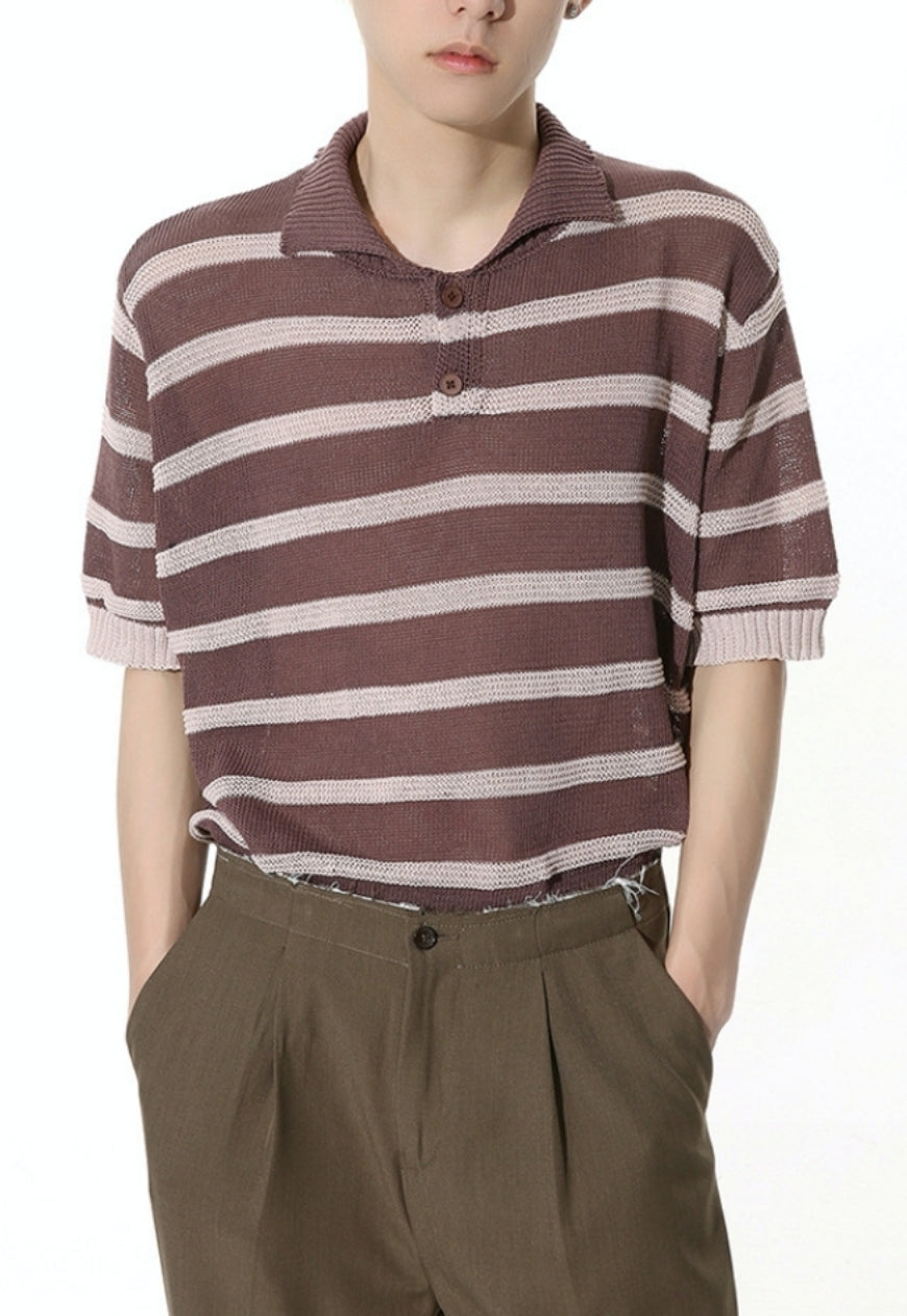 Men's Striped Contrast Color POLO Shirt
