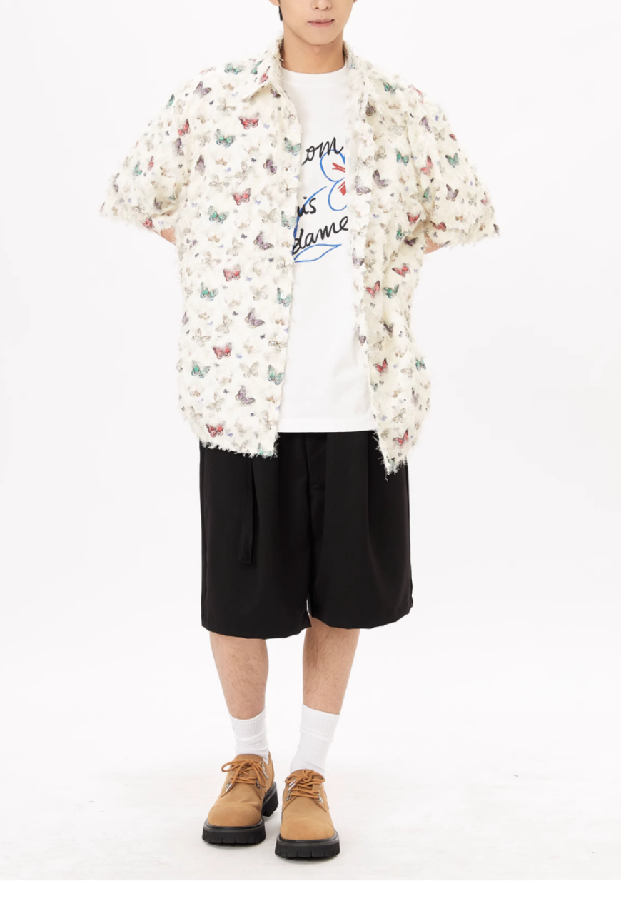 Men's Tassel butterfly short-sleeved shirts