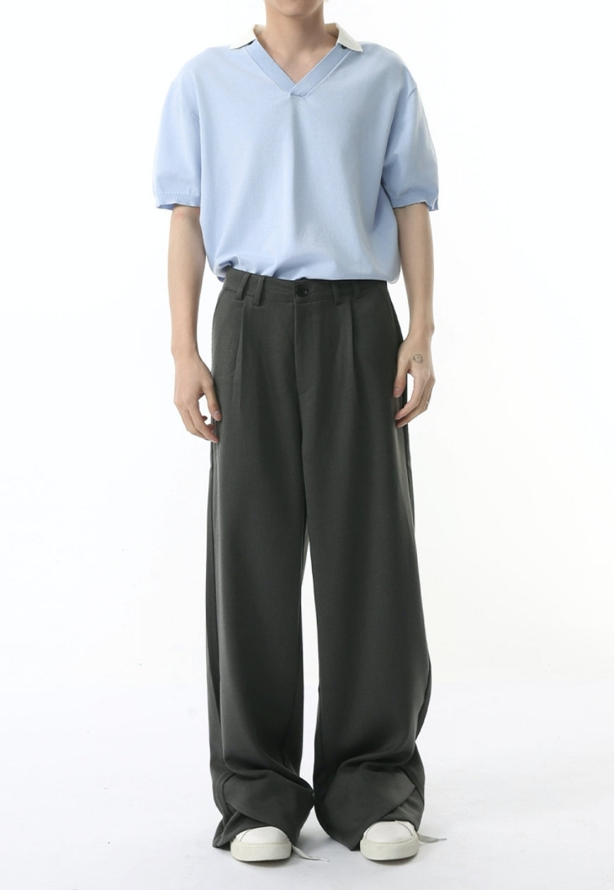 Men's Solid color v-neck short-sleeved POLO shirt