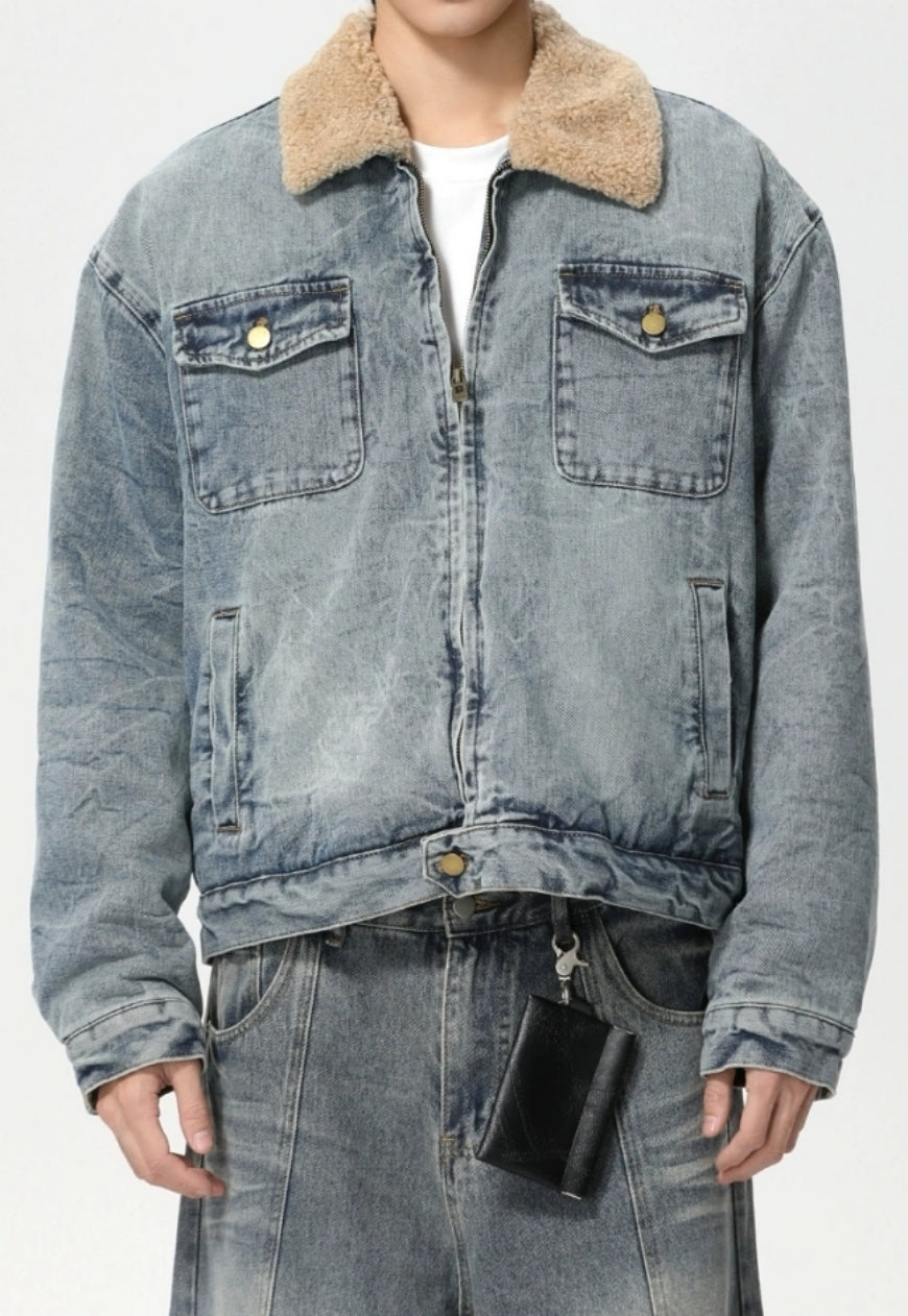 Men's Faux lambswool warm denim jacket