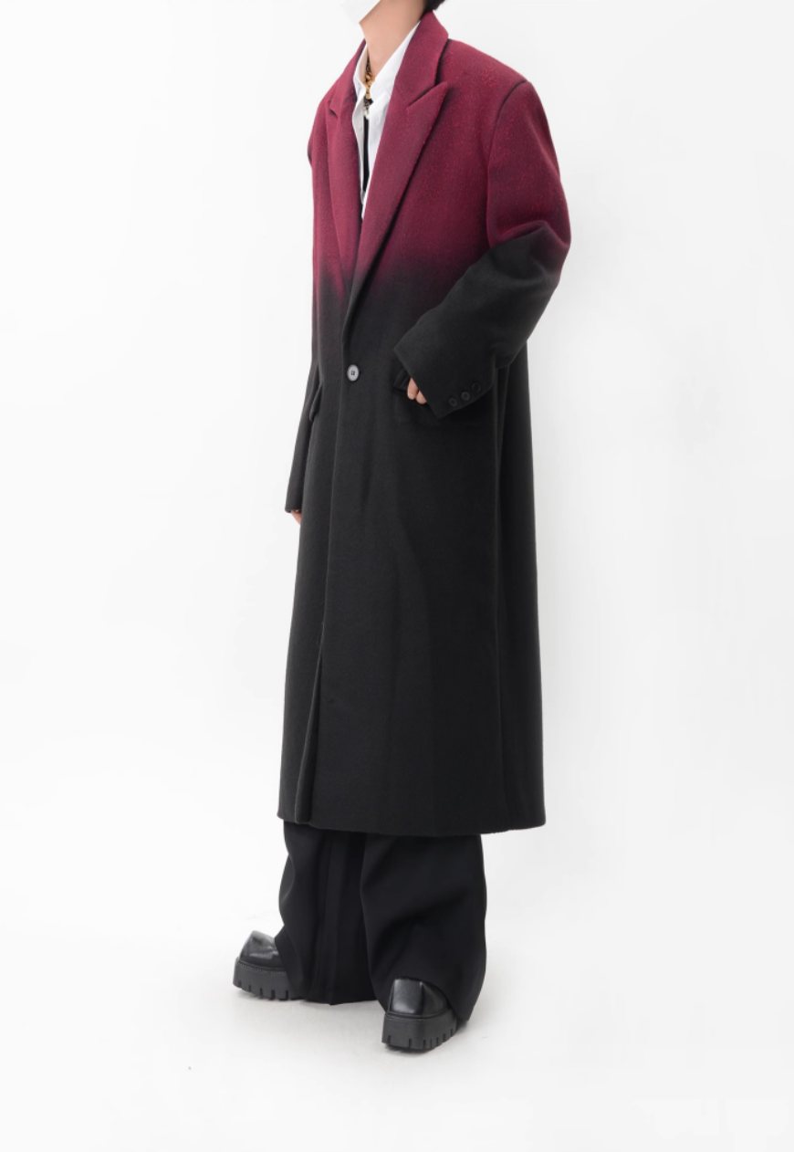 Men's Tie-dye gradient wool coat with silhouette design
