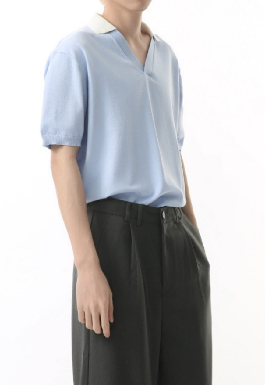 Men's Solid color v-neck short-sleeved POLO shirt