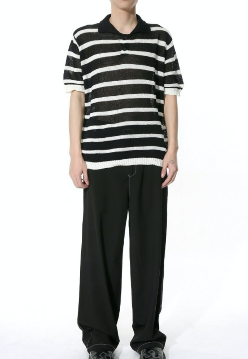 Men's Striped Contrast Color POLO Shirt