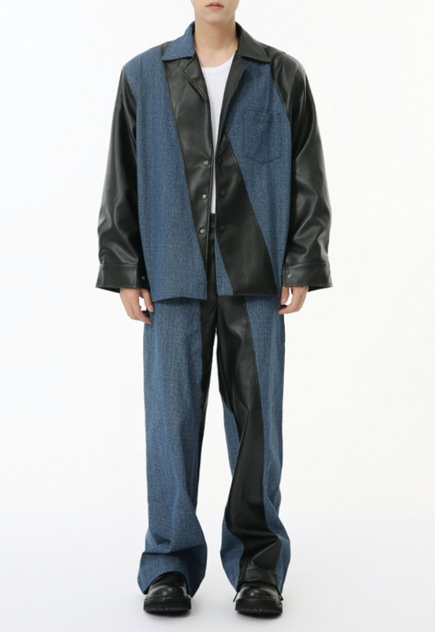 Men's PU leather contrasting color suit
