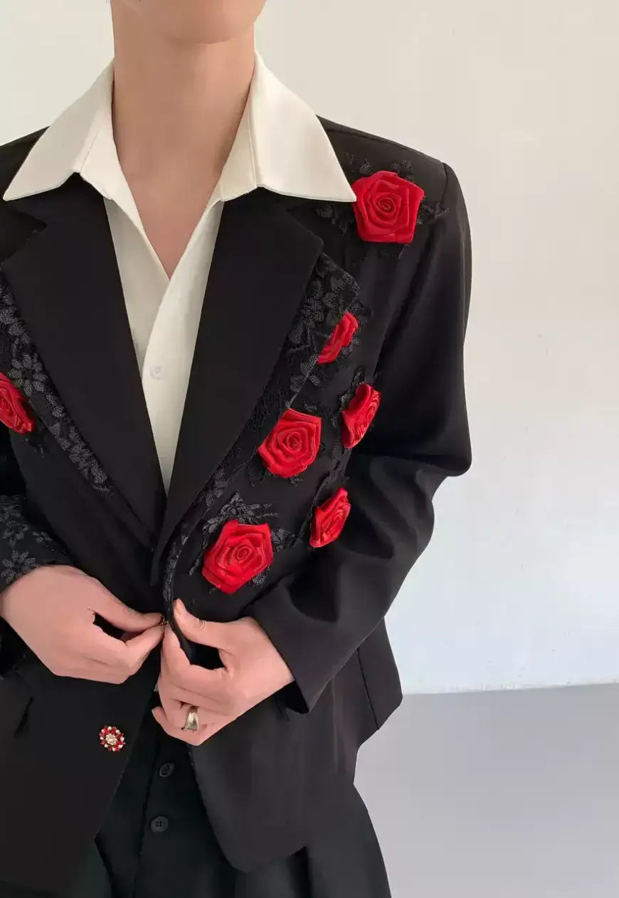 Men's Embroidered Double-Layer Blazer