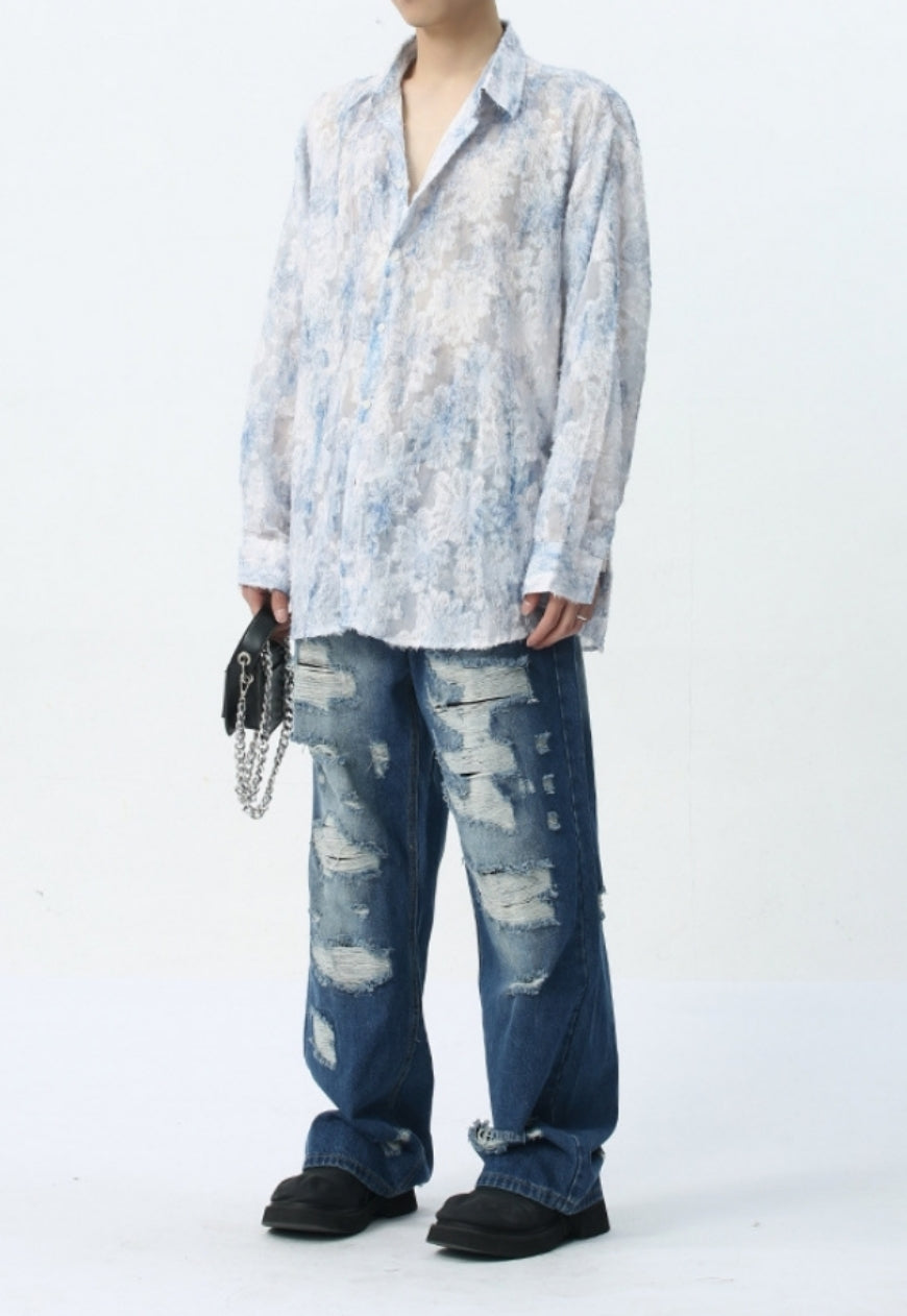 Men's see-through jacquard shirt