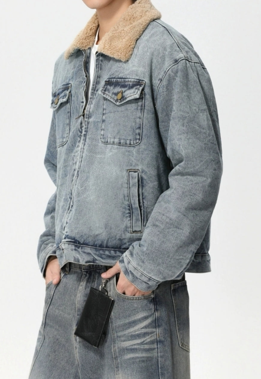 Men's Faux lambswool warm denim jacket