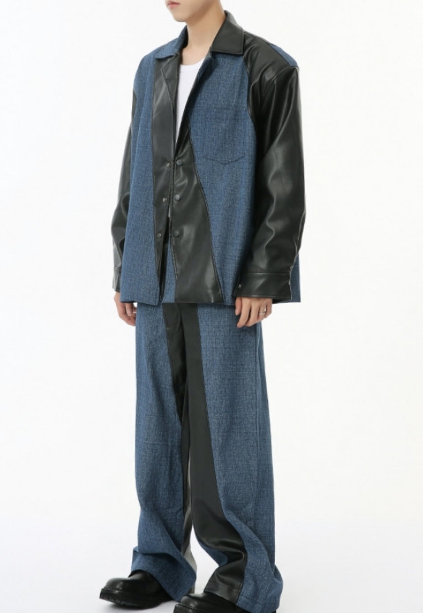 Men's PU leather contrasting color suit