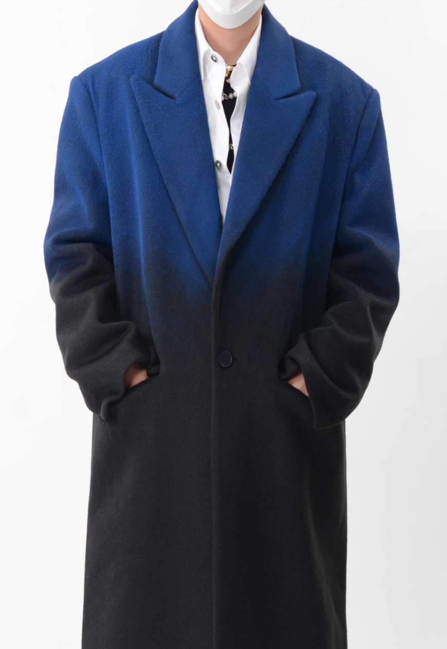 Men's Tie-dye gradient wool coat with silhouette design