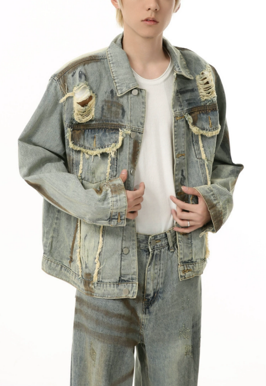 Men's Retro wasteland style denim suit