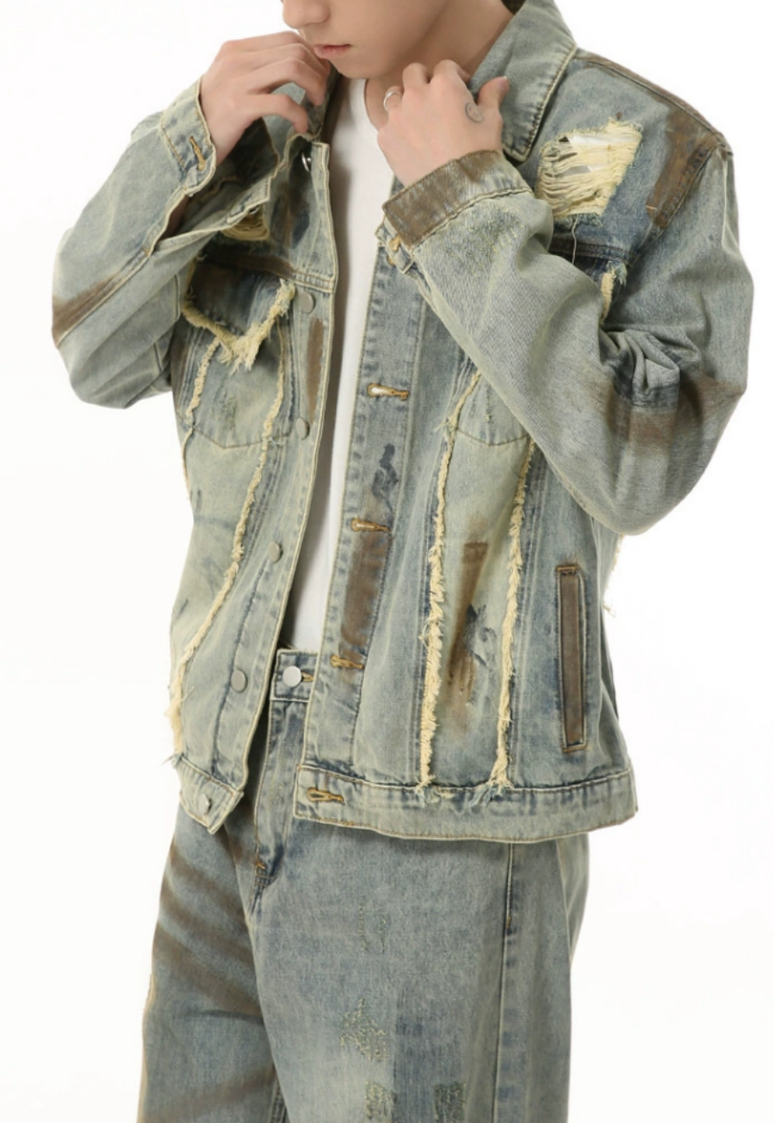 Men's Retro wasteland style denim suit
