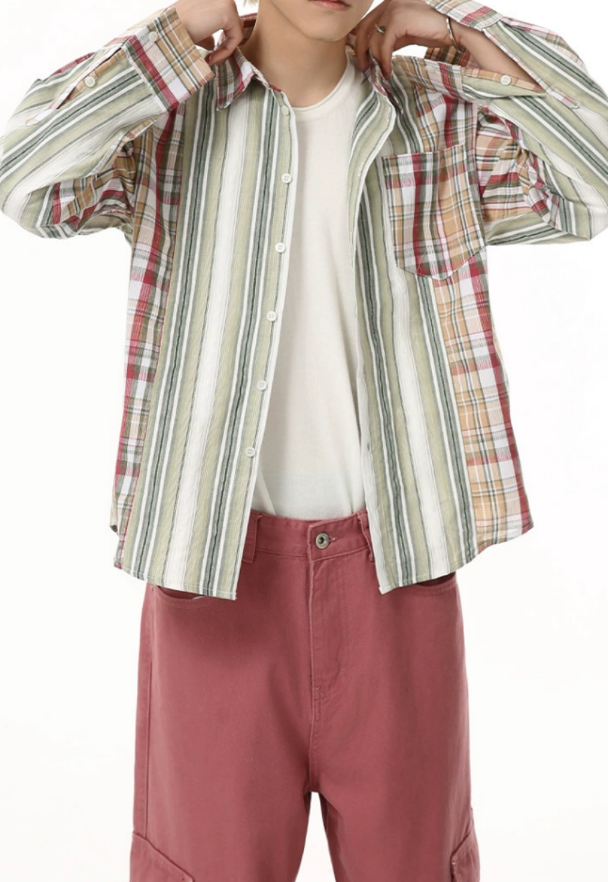 Men's striped plaid retro shirt