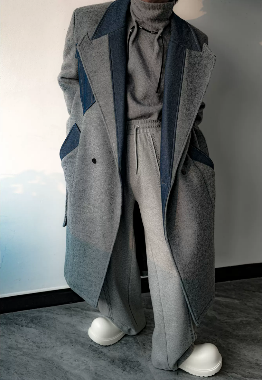 Men's Warm denim patchwork high-end coat