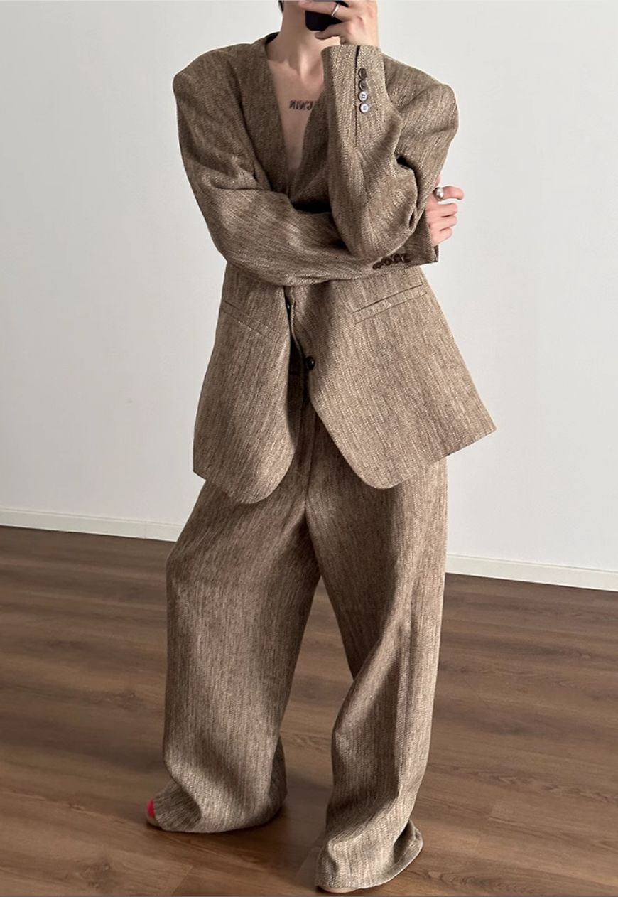 Men's Retro silhouette shoulder pad suit set