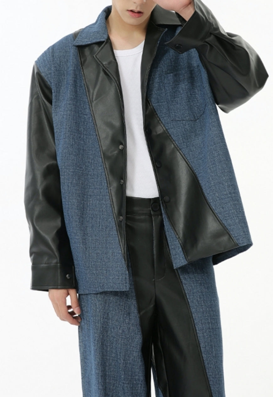Men's PU leather contrasting color suit