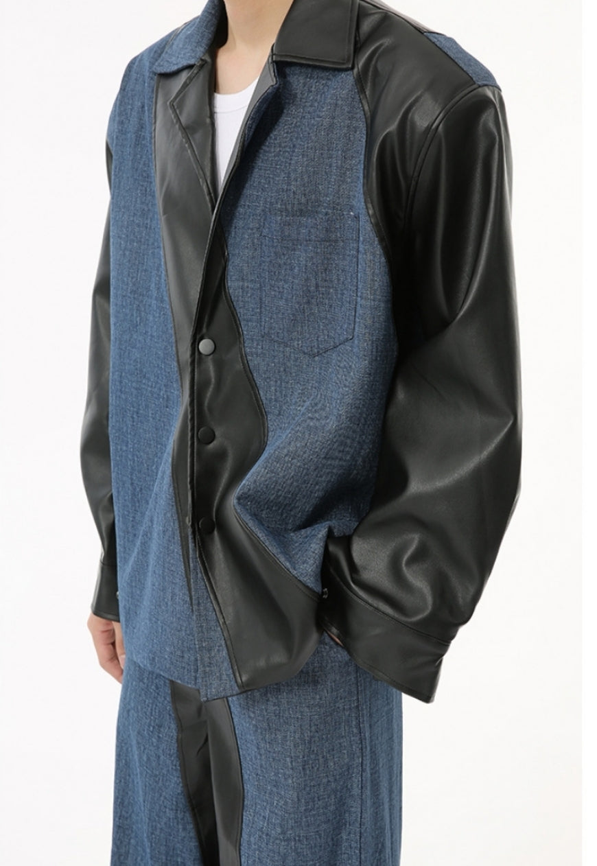 Men's PU leather contrasting color suit