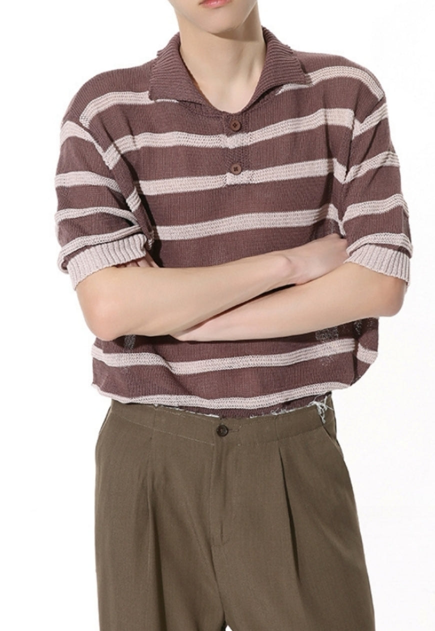 Men's Striped Contrast Color POLO Shirt