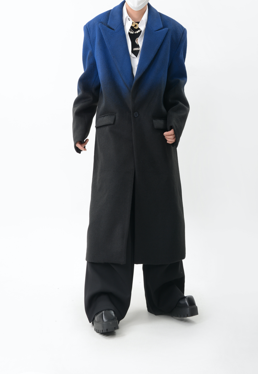 Men's Tie-dye gradient wool coat with silhouette design