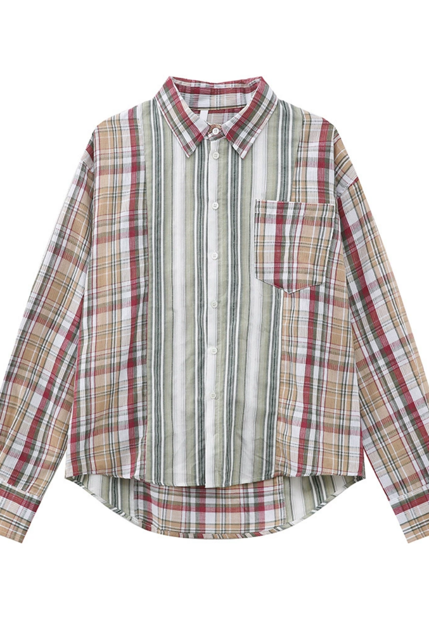 Men's striped plaid retro shirt