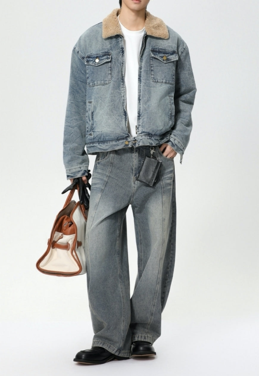 Men's Faux lambswool warm denim jacket