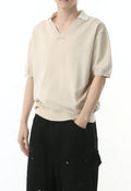 Men's Solid color v-neck short-sleeved POLO shirt