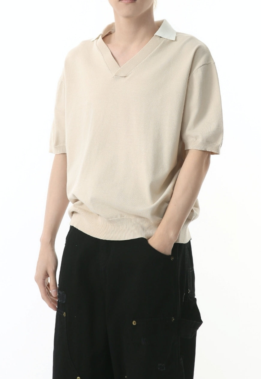 Men's Solid color v-neck short-sleeved POLO shirt