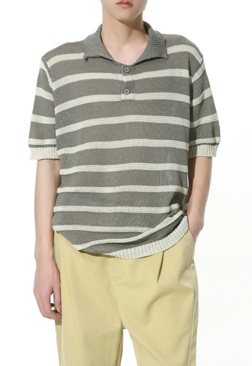 Men's Striped Contrast Color POLO Shirt