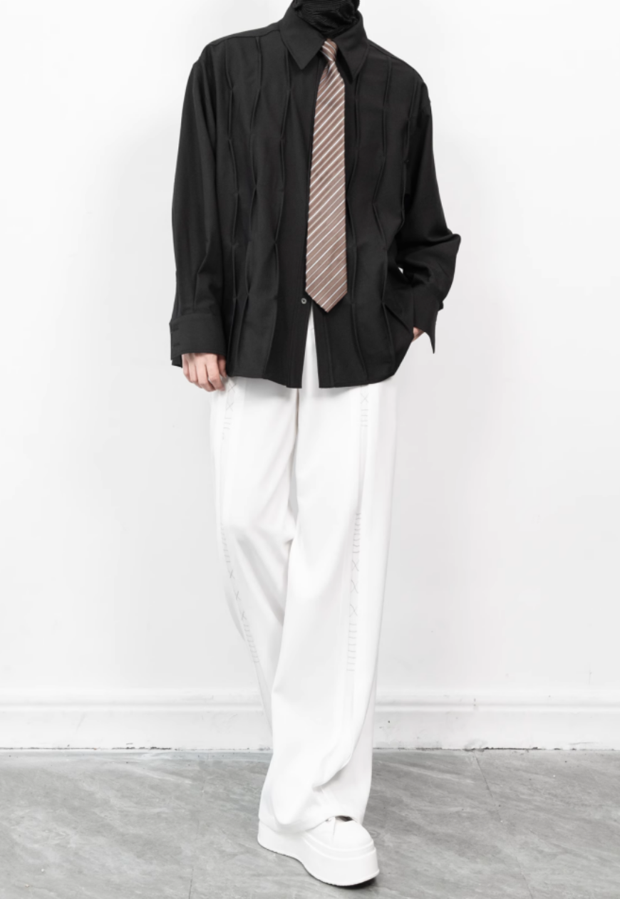 Men's French Vintage Pleated Shirt