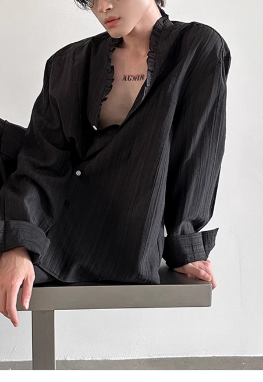 Men's French textured pleated lace shirt