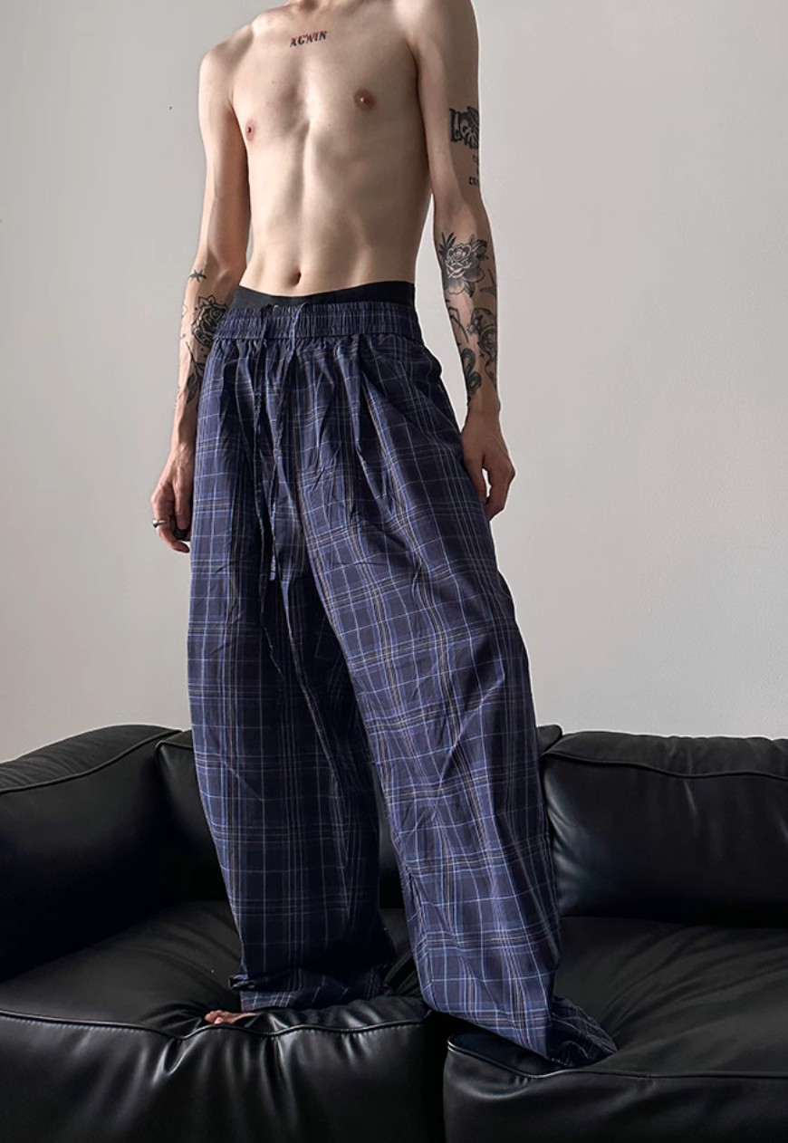 Men's Contrast plaid casual pants