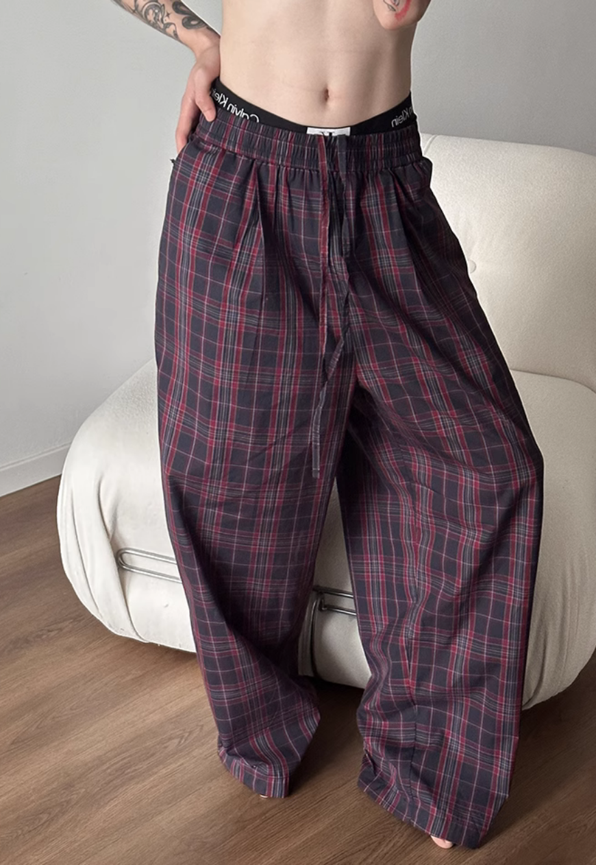 Men's Contrast plaid casual pants