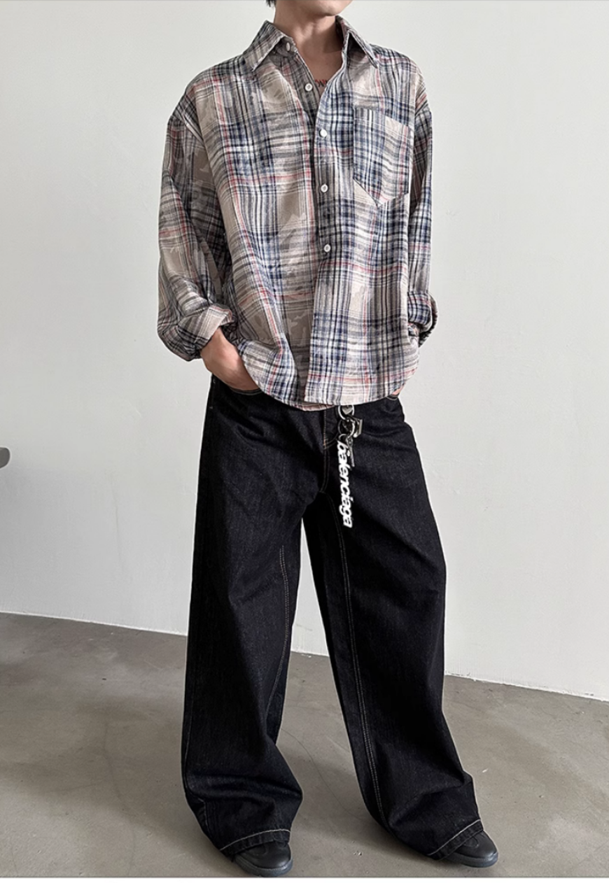 Men's Camouflage plaid long-sleeved shirt