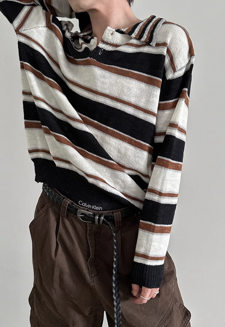 Men's rainbow striped polo sweater