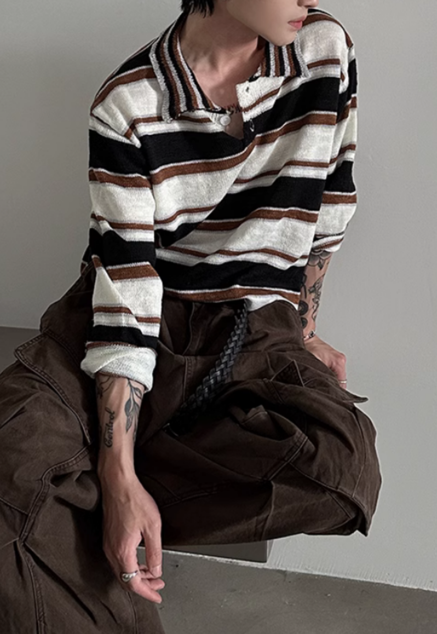 Men's rainbow striped polo sweater