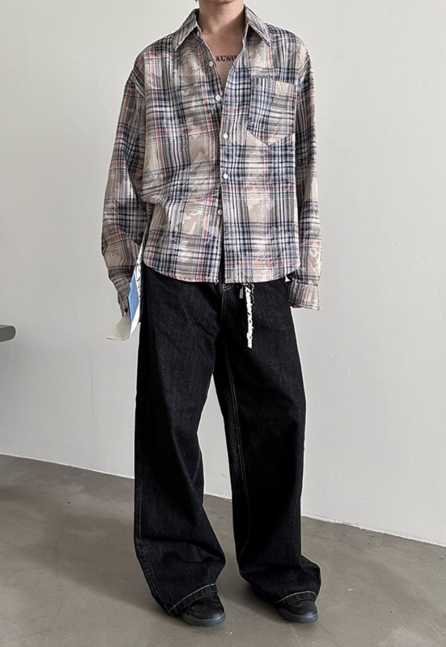 Men's Camouflage plaid long-sleeved shirt