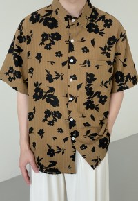 UZIP DESIGN Men's Vintage Flower Short Sleeve Shirt