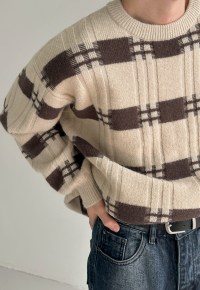 Men's crew neck plaid sweater