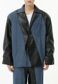 Men's PU leather contrasting color suit