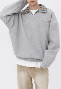 Men's Fake two piece plaid sweatshirt