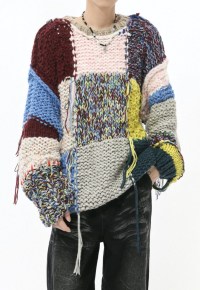 Men's color block fringed knitted sweater